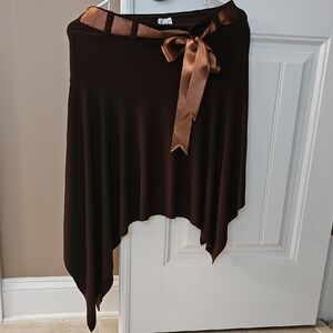 Chic Asymmetrical Brown Skirt with Satin Accent - Like New